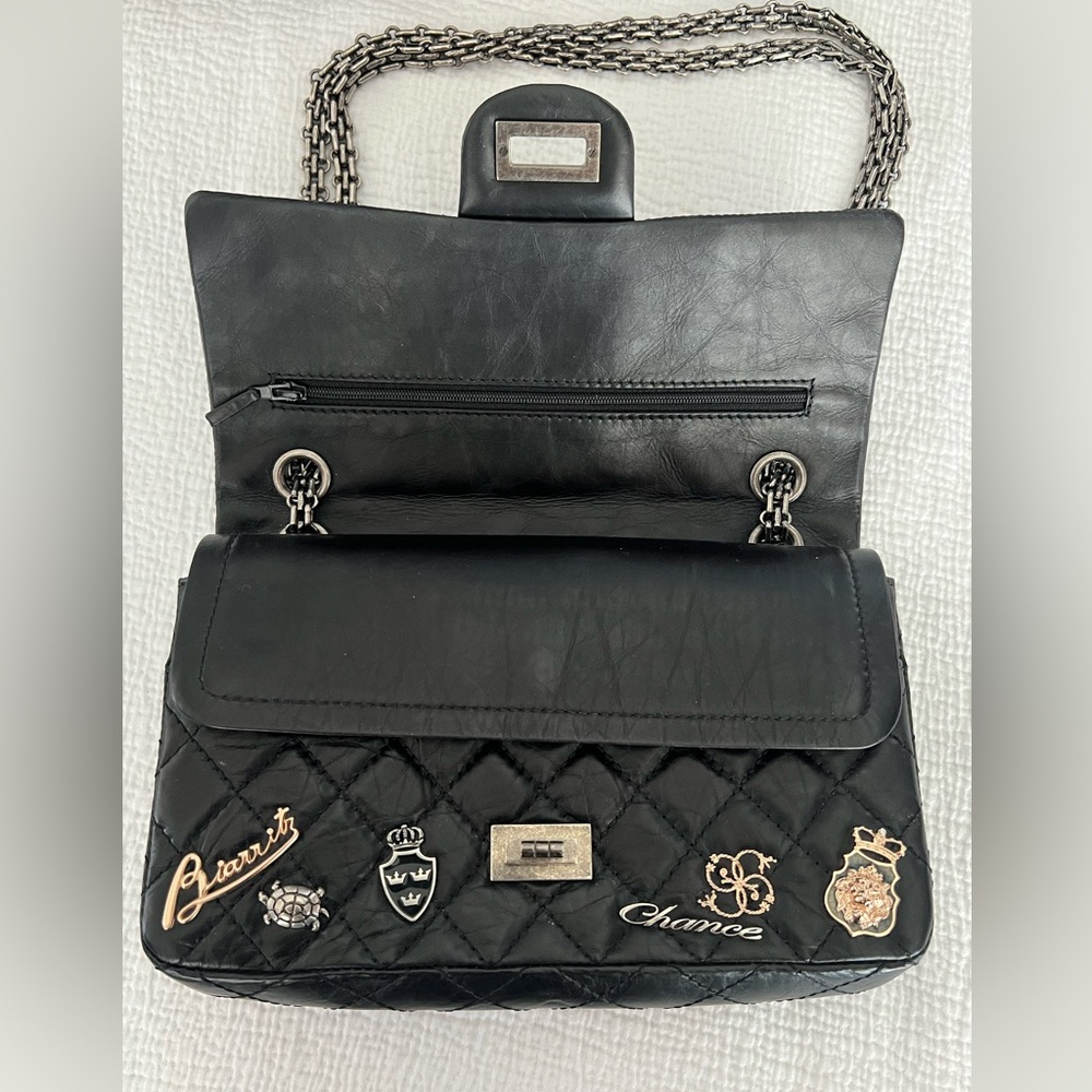 CHANEL Lucky Charms 2.55 225 Black Reissue Classic Flap w/Pearl/Strass FULL SET - Picture 12 of 14